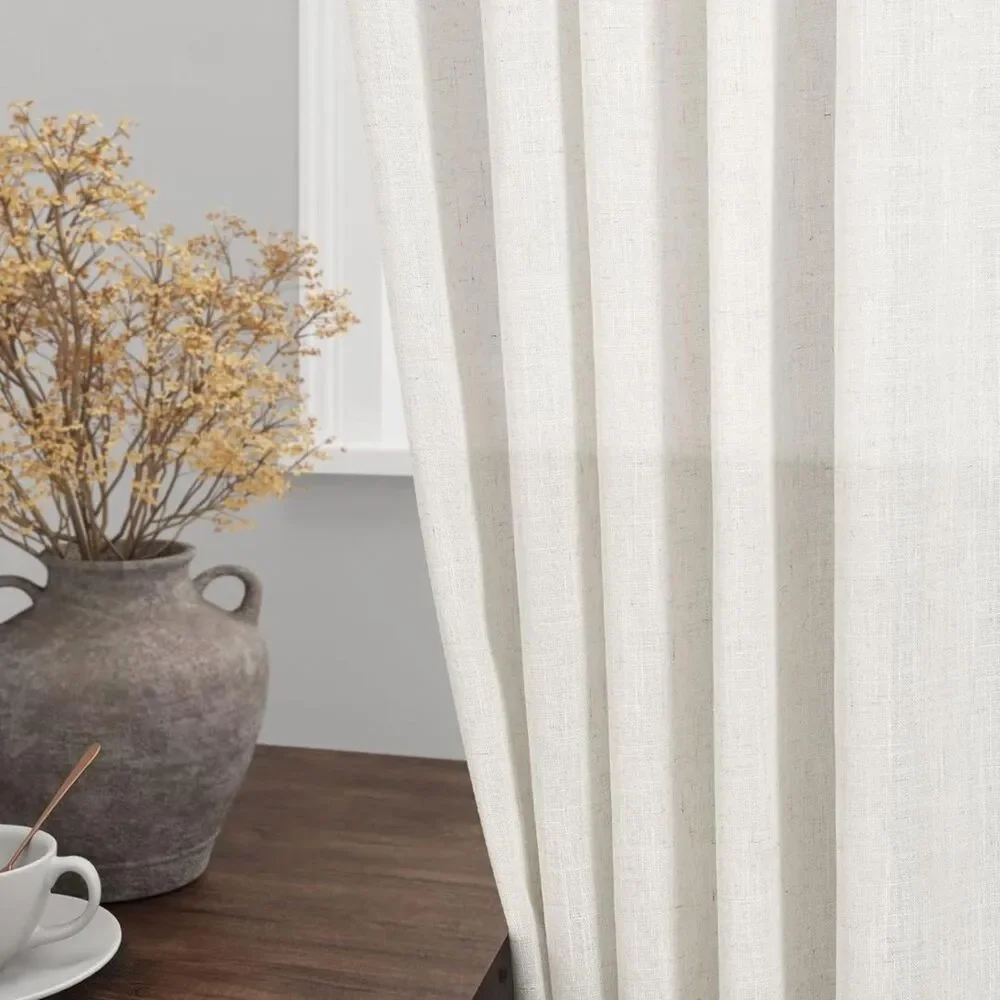 Brand New Nanspring Cream Linen Light-Filtering Curtains – Set of 2